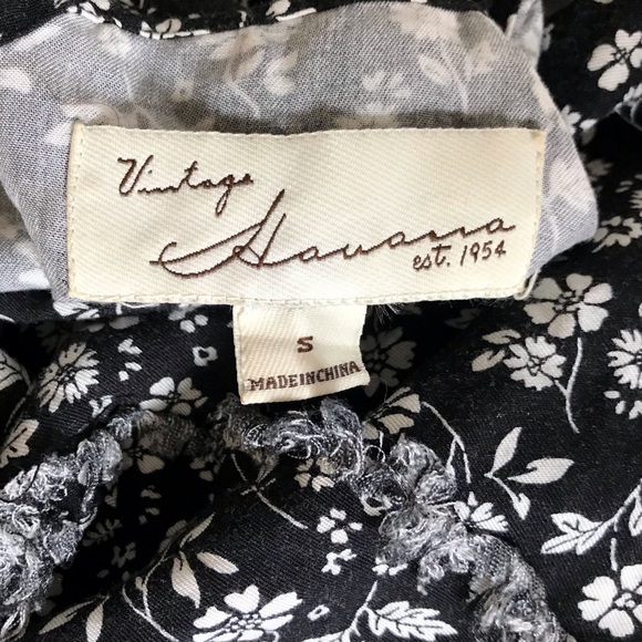 VINTAGE HAVANA Dainty Flower Print Gypsy Frayed Boho Chic Trapeze Swing Dress - Picture 5 of 9